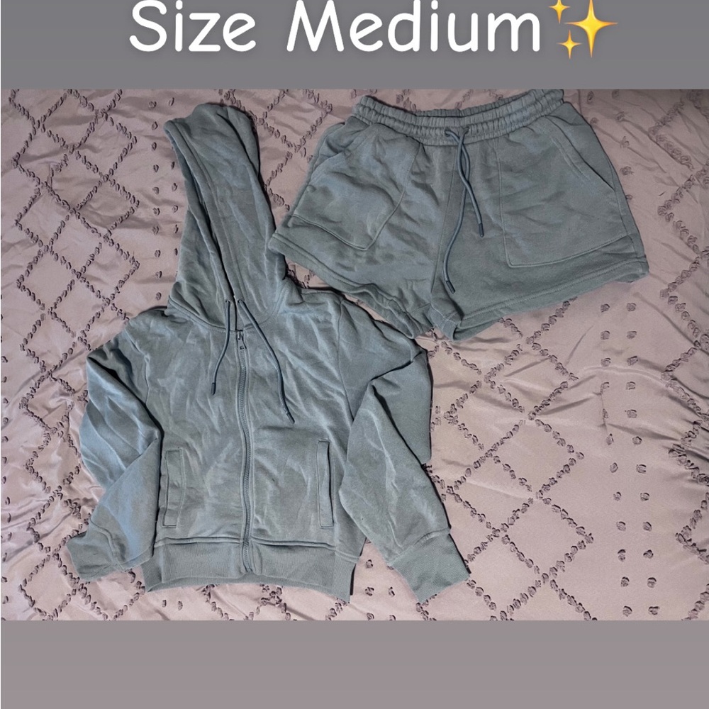 Light Blue Hoodie and Shorts Set - Medium